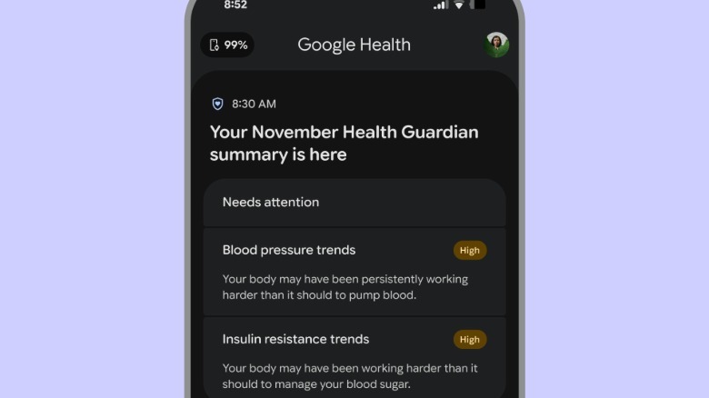 An example of a monthly summary from Health Guardian in Google's Health app.