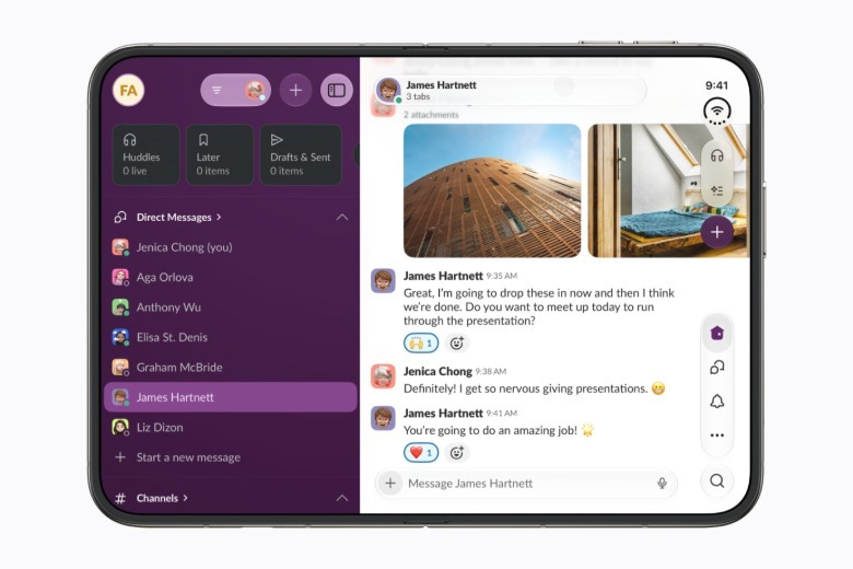 Slack displayed on Apple iPhone Duo