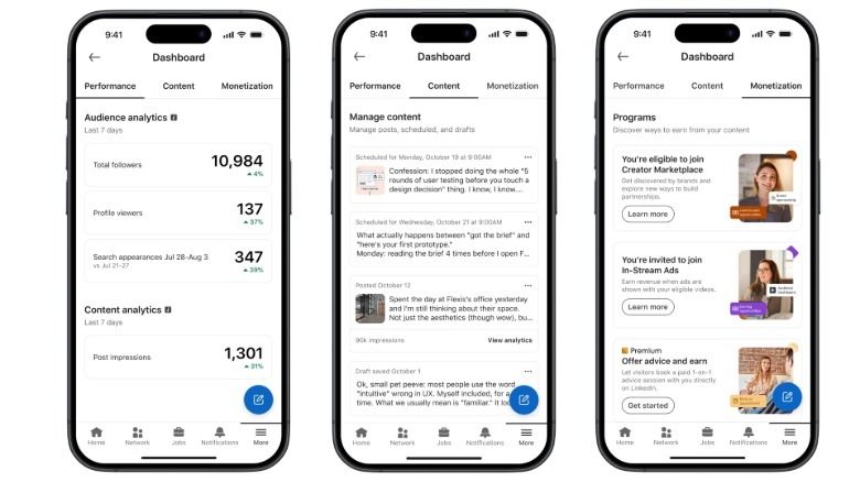 LinkedIn's new creator dashboard.