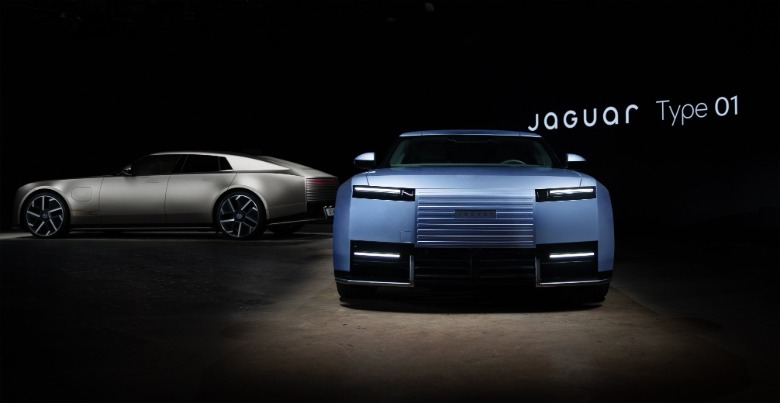 Jaguar Type 01 shown from the front and side against black background