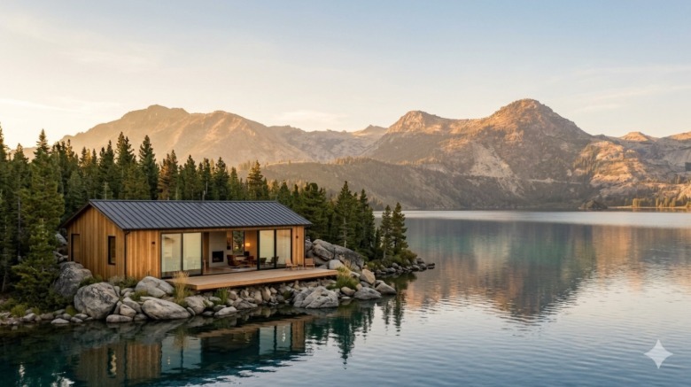 A lakefront cabin.