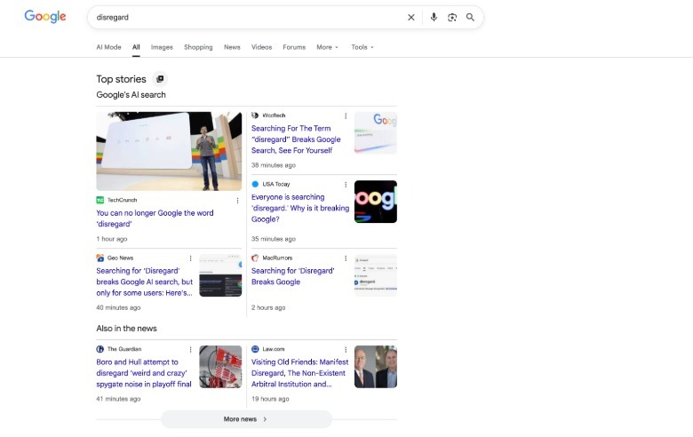 A search result page for