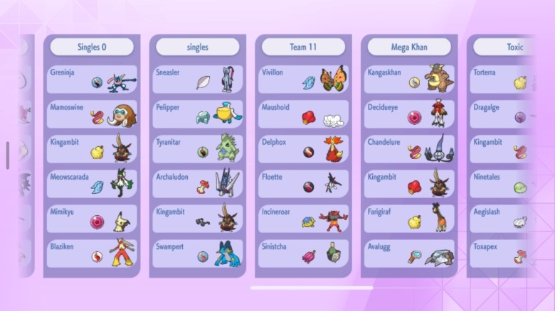 The team selection screen in Pokemon Champions.