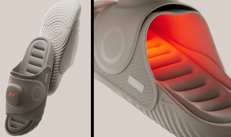 A close-up view of the Air Zoom Hyperslide's heating mechanism glowing.