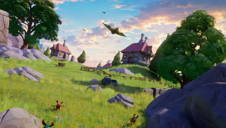 A fantasy 3D landscape filled with lush green grass from Spyro: A Realm Beyond.