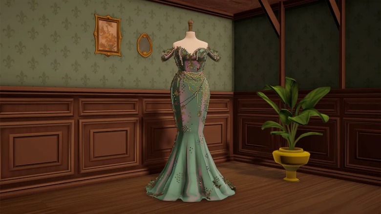 A finished mermaid-style dress in Dressmaker.