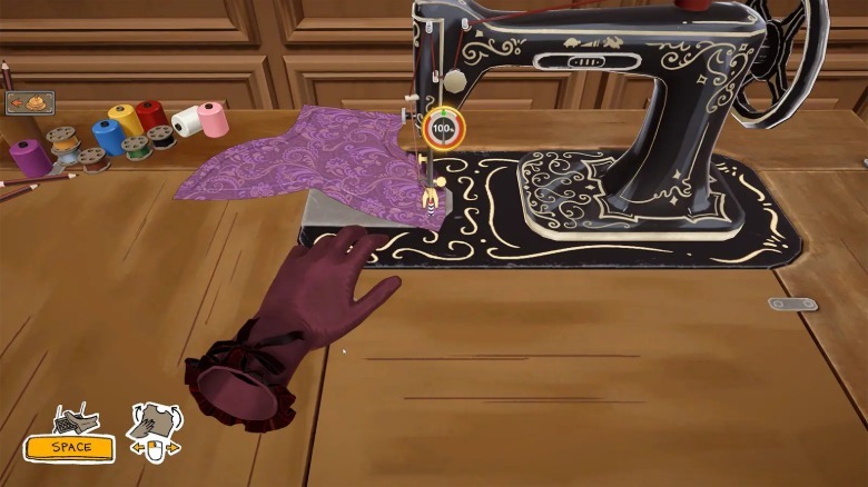 Sewing a panel in the game Dressmaker.