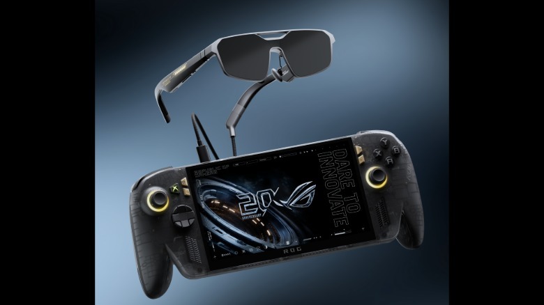 The ROG XBOX Ally X20 connected to the ROG XREAL R1 Edition 20 Gaming AR Glasses.